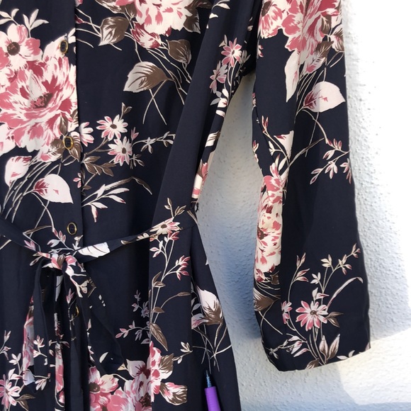 Brixon Ivy navy blue with pink floral print rollable sleeve shirt dress - Picture 8 of 8